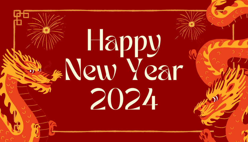 Red Illustrative Happy New Year 2024 Tag 1